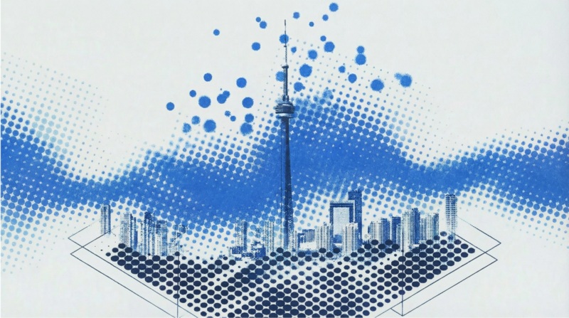 Toronto skyline halftone illustration